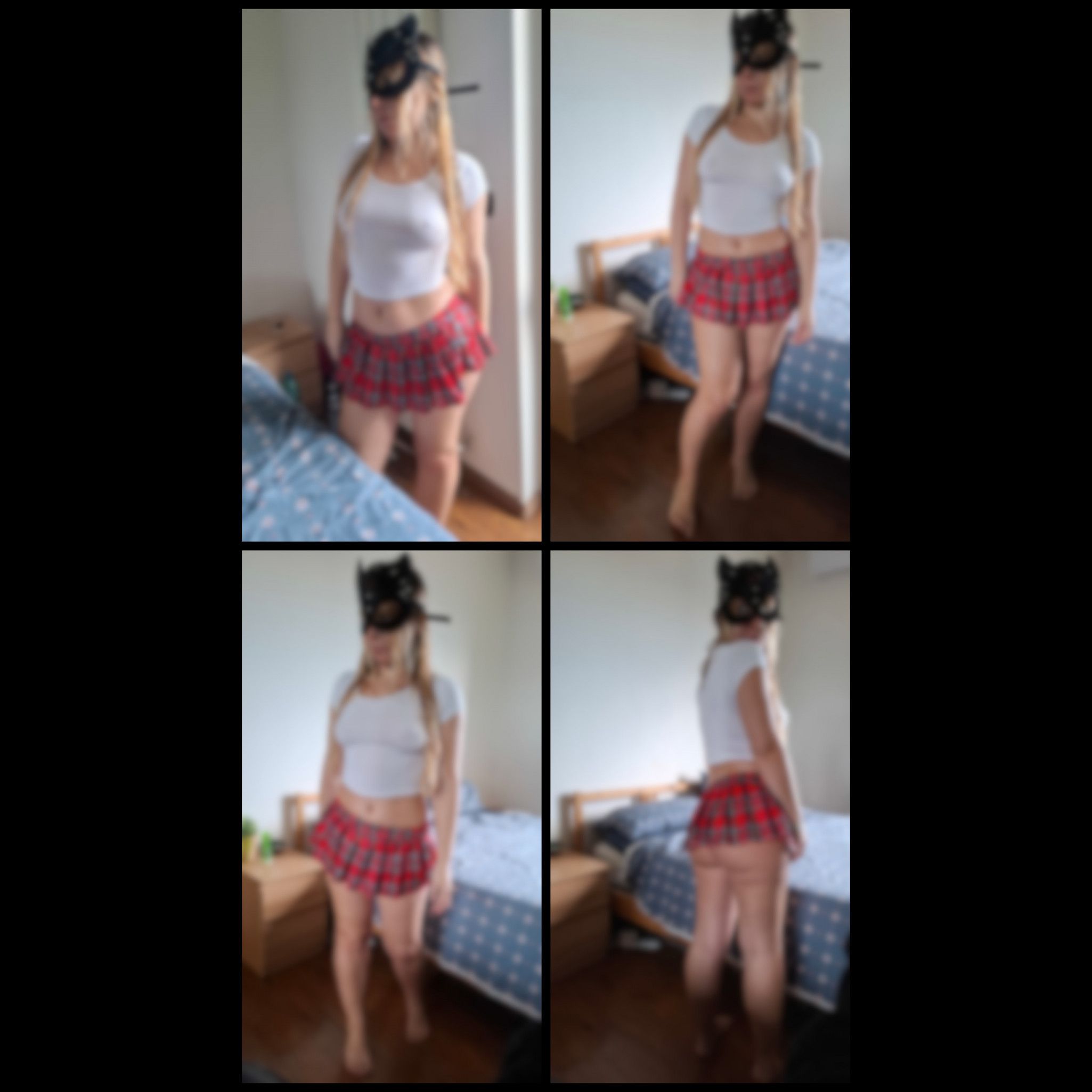 Girl in miniskirt and white crop top