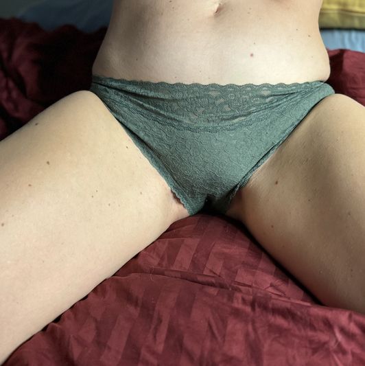 Worn green lace cheeky panties