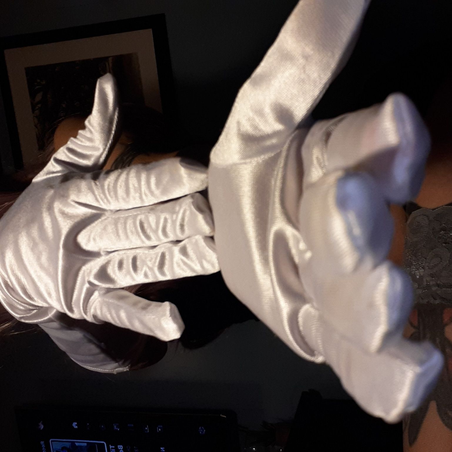 White Nylon Satin Gloves STUFFED or SOAKED
