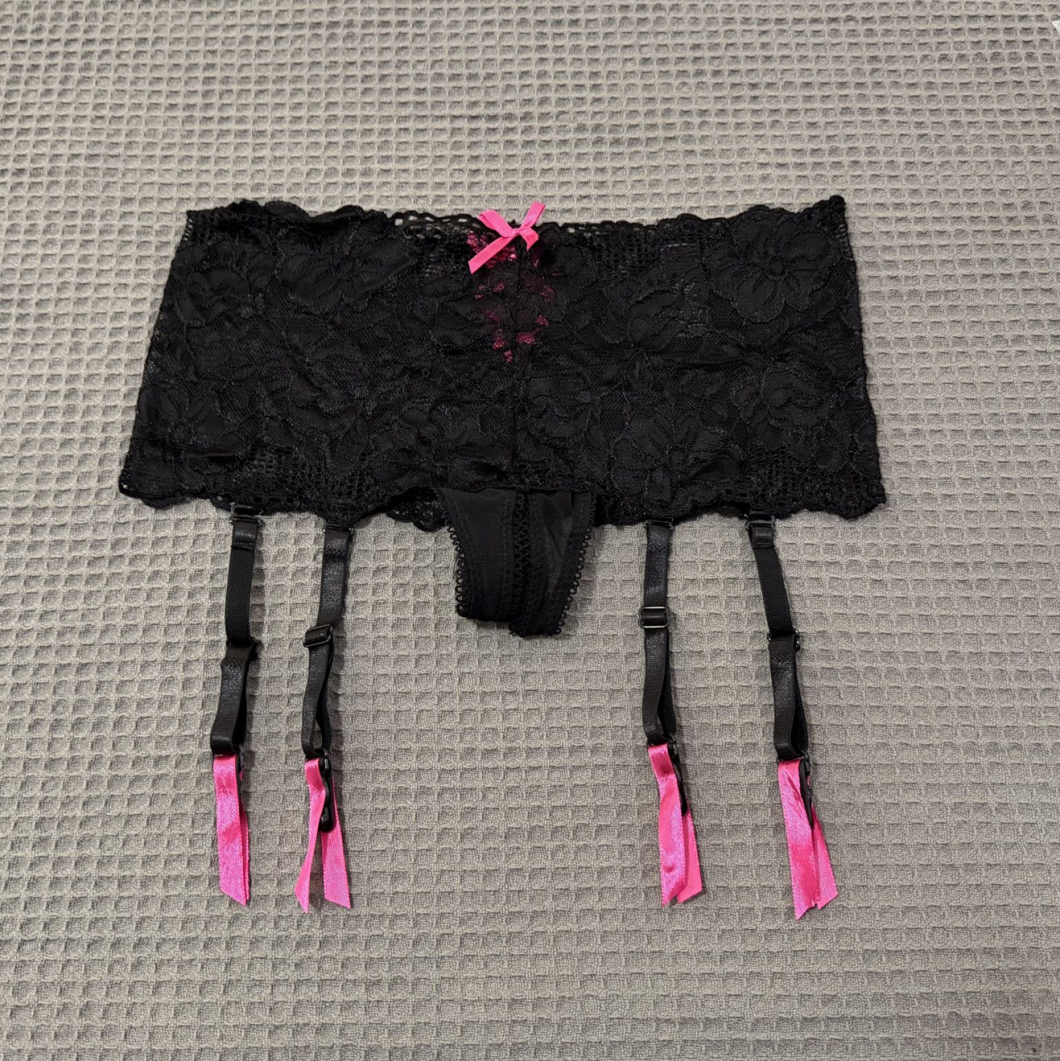 Black with Pink Accent Boyshorts with Garters