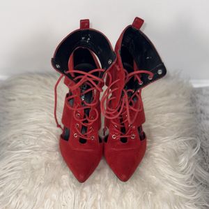Red open boots with lace
