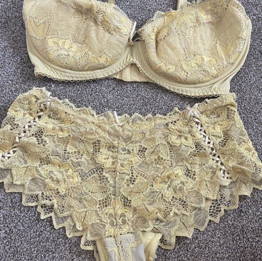 Yellow lace bra and panties