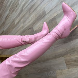 Pink leather boots