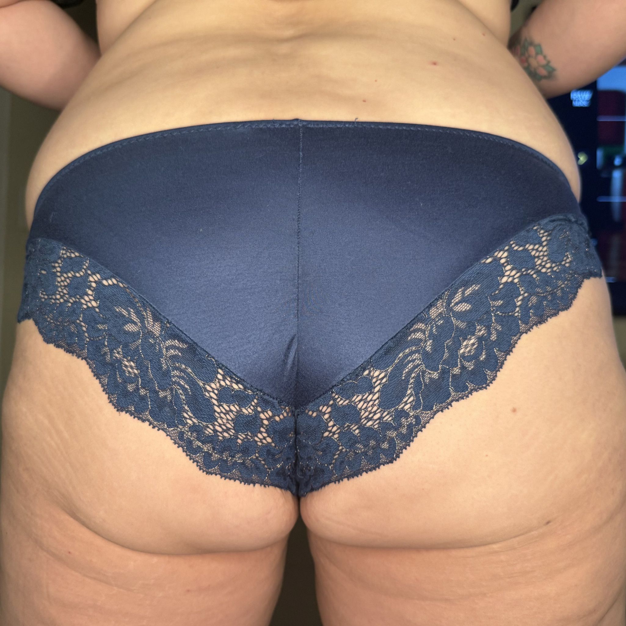 Pretty Persephone Dark Blue Satin Lace Panties
