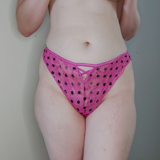 Hot Pink and Black Polka Dot Lace Panties