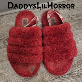 Fuzzy Red Ugg Slides