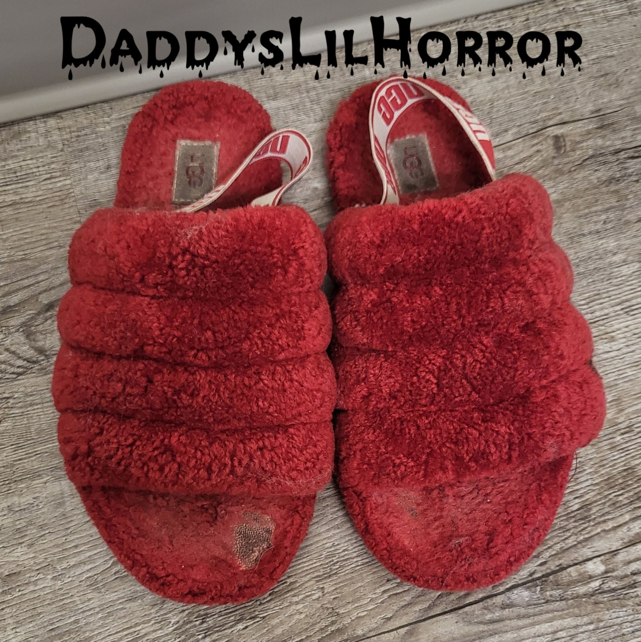 Fuzzy Red Ugg Slides