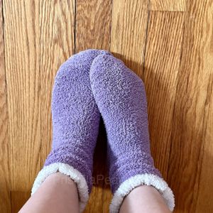 Fuzzy Purple Socks With White Top