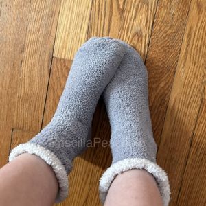 Fuzzy Grey Socks with White Top