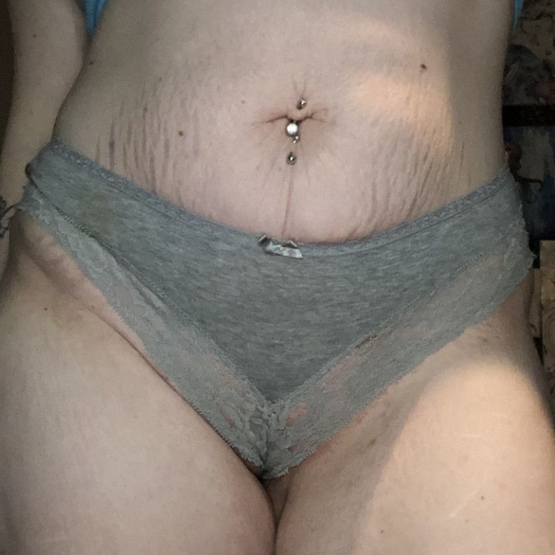 Worn Gray Lace Bikini Panties