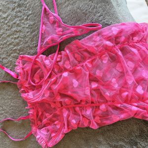 Pink Hearts Lingerie Dress and Panty Set