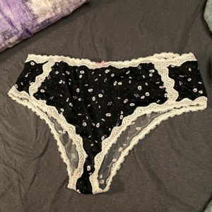 Black Daisy Silk and Lace Panties 6XL