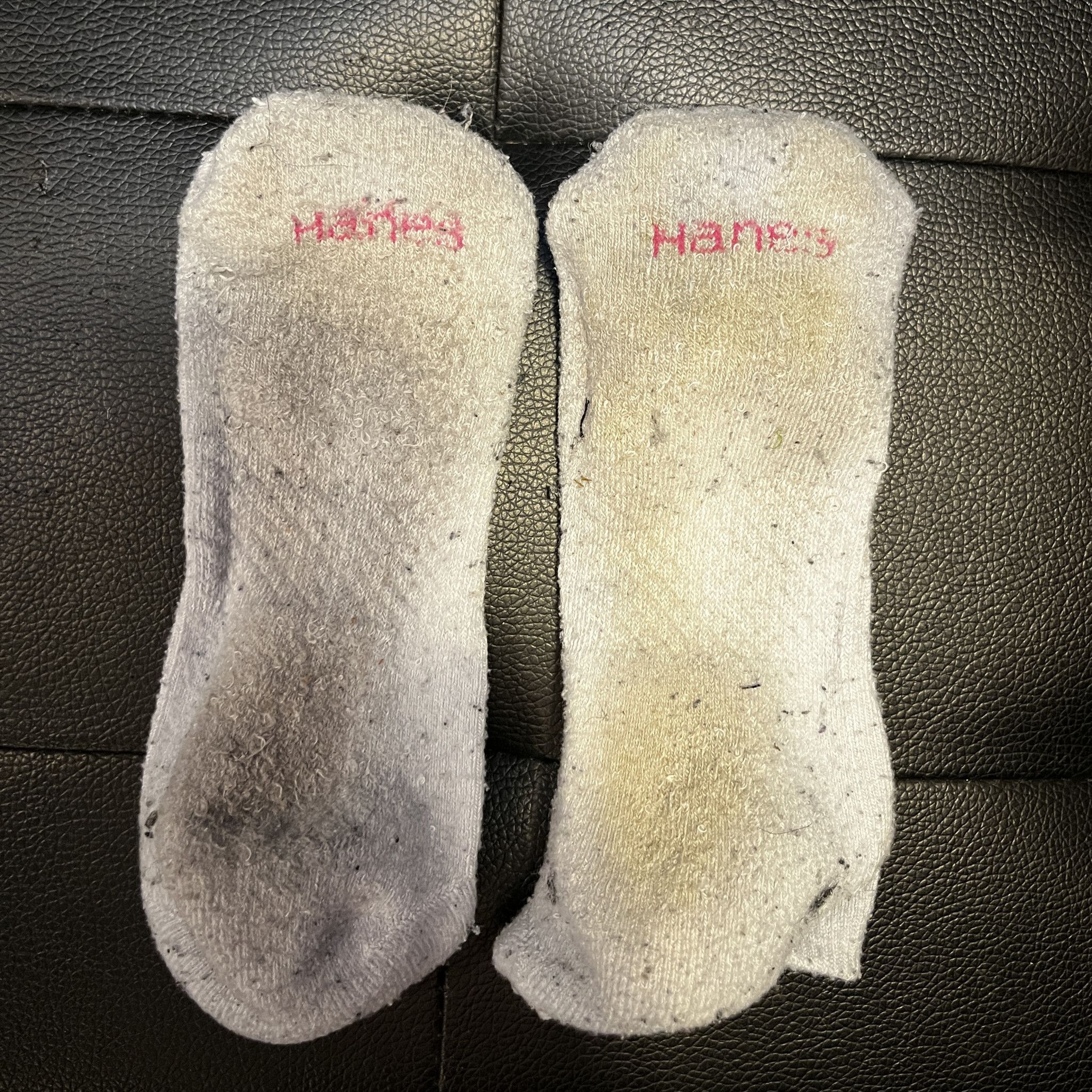 Dirty White Hanes Pink Logo Socks