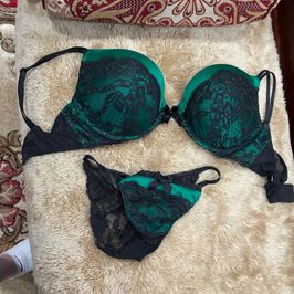 Green Black Lace Bra and Panty Set