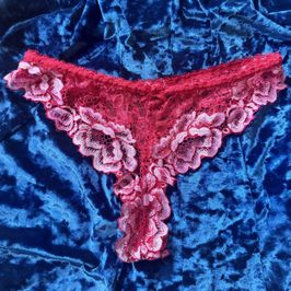 Red and White Lace Thong