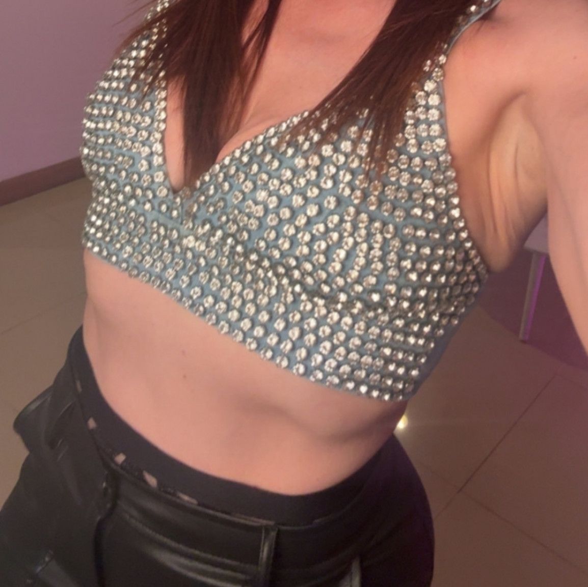 Rhinestone Bluejean Crop Top