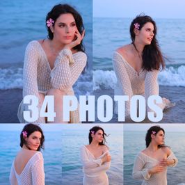 PHOTO SET: GODDESS ON THE BEACH IN A TRANSPARENT DRESS