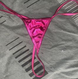 Rose pink metallic latex thong