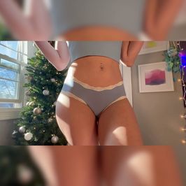 Blue and White Ribbed Stretchy Lace Trim Fullback Panties