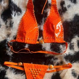 Handmade Orange and Gold Cheetah Print Bikini
