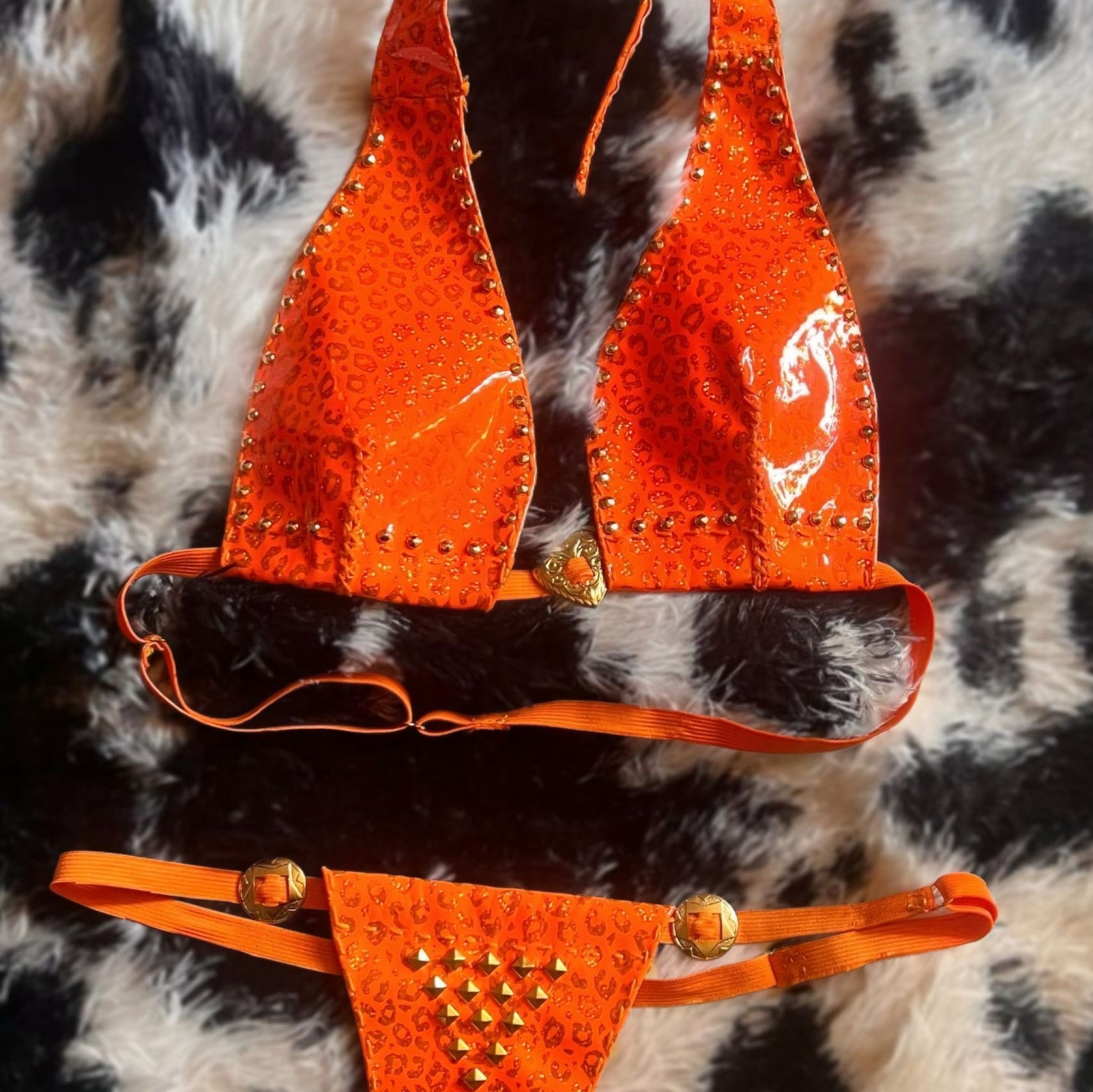 Handmade Orange and Gold Cheetah Print Bikini
