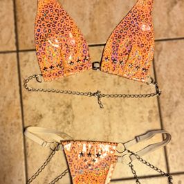 Hand made Peach Cheetah Print Chain Bikini