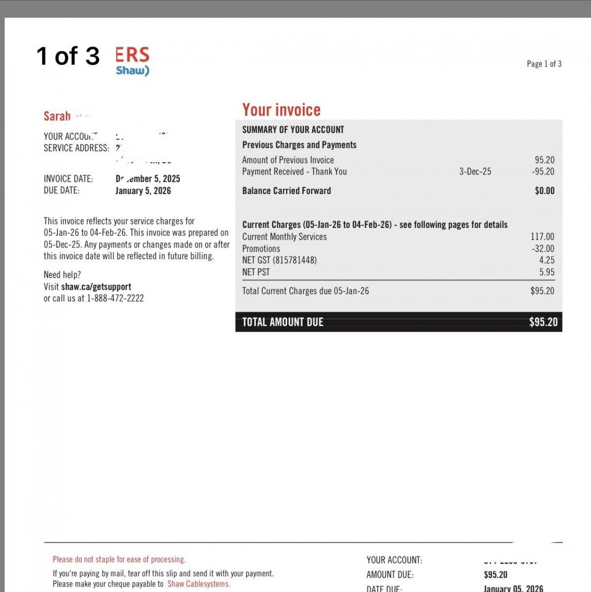 My internet bill