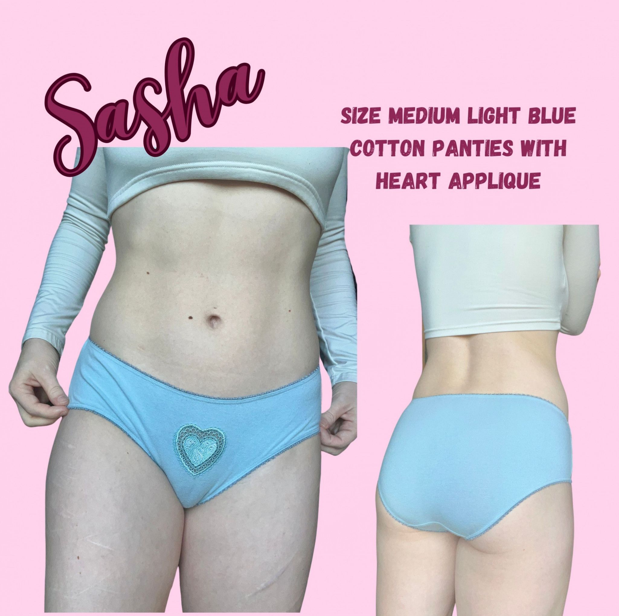 Full Butt Cotton Panties with Heart Applique