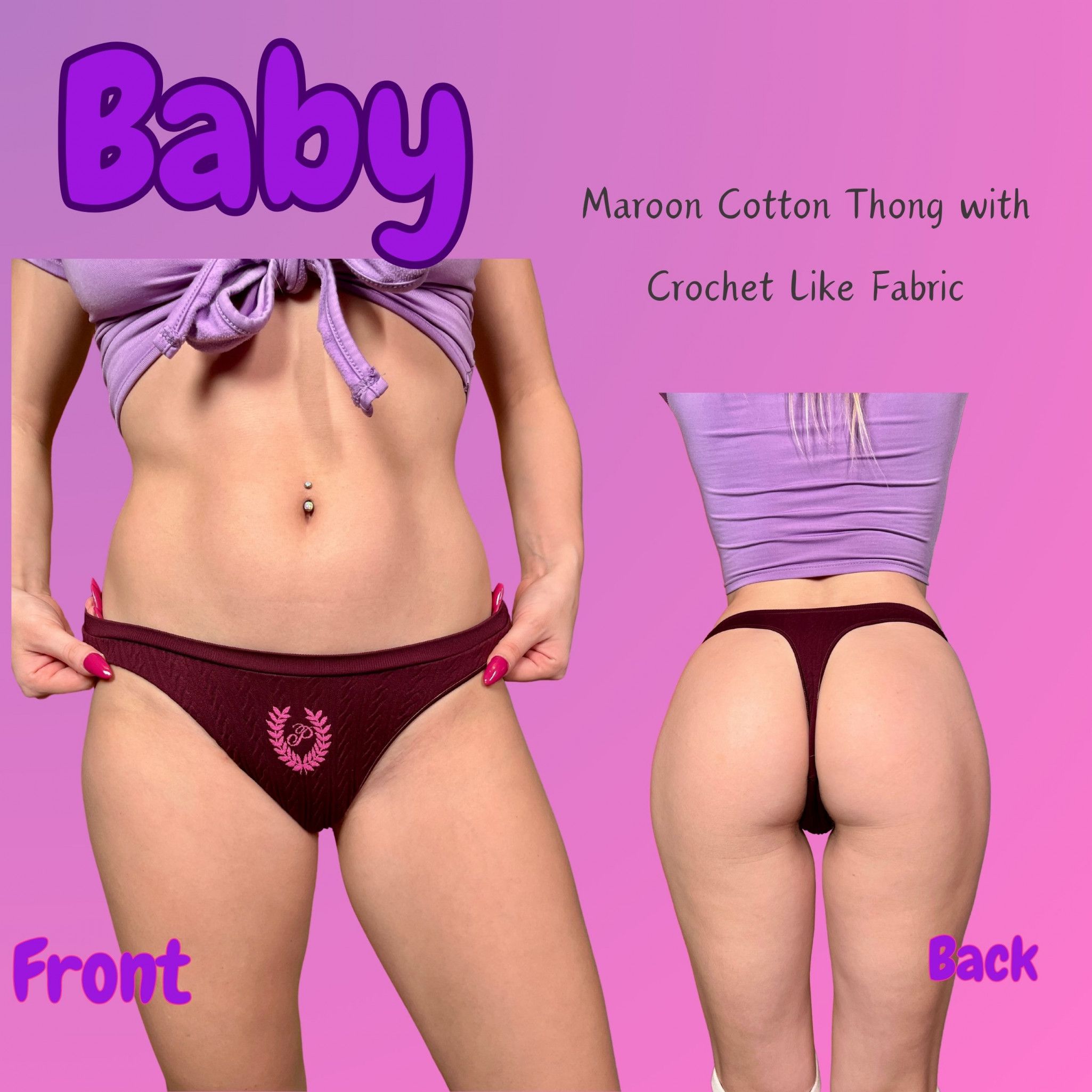 Maroon Cotton Thong with Textured Crochet Like Fabric