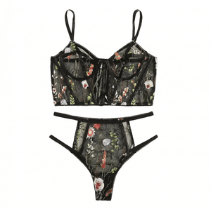 Enchanted Garden  Floral embroidery  Lace bra set