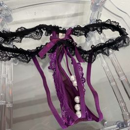 Purple pearl crotchless panties