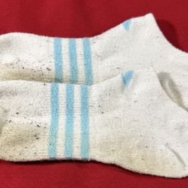 White and light blue striped socks