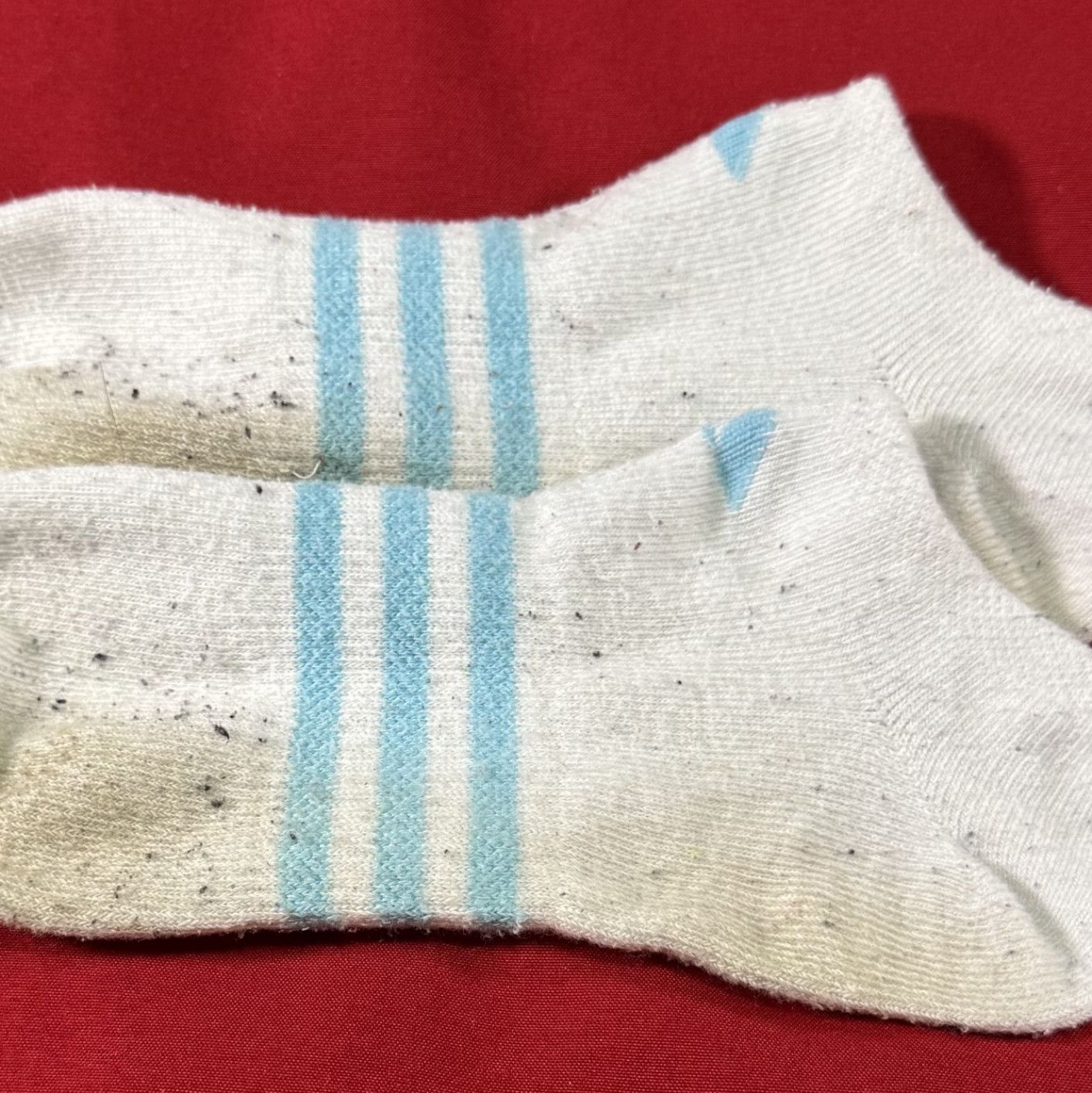 White and light blue striped socks
