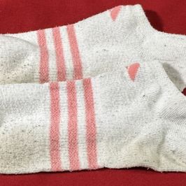 White and pink striped socks