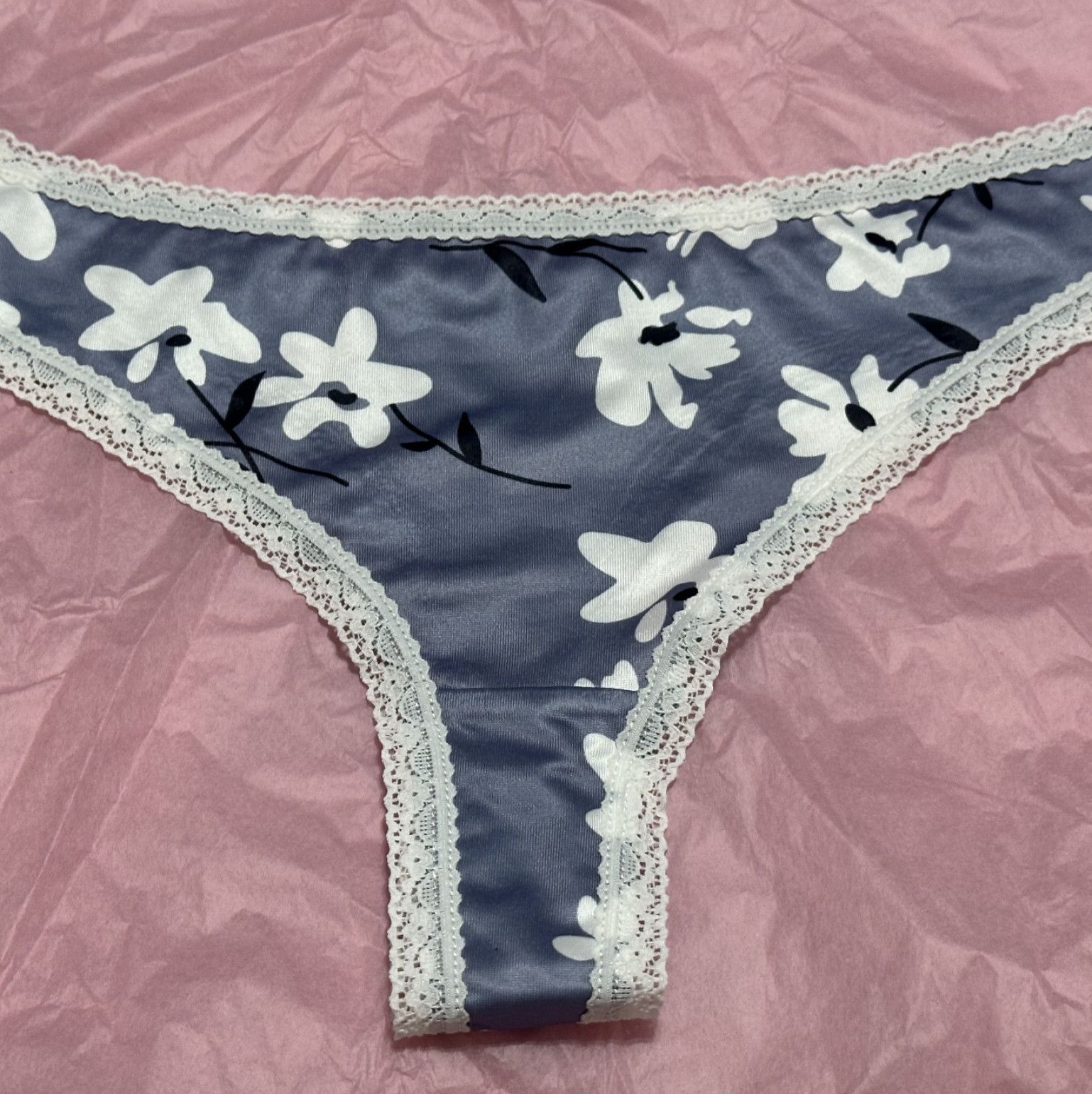 Gray Blue Floral Thong