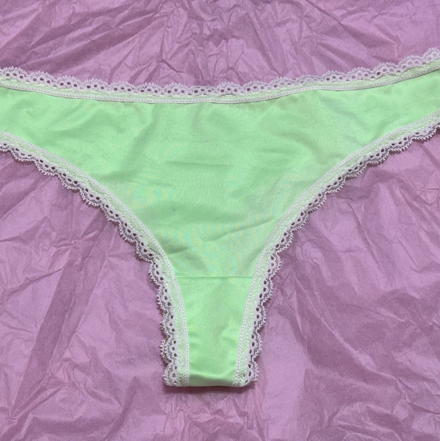 Neon Green Thong with Cream Trim