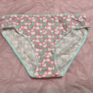 White and Teal Hearts on Pink Bikini
