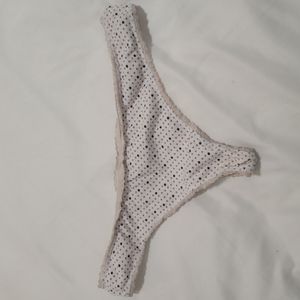 White Polkadot Thong