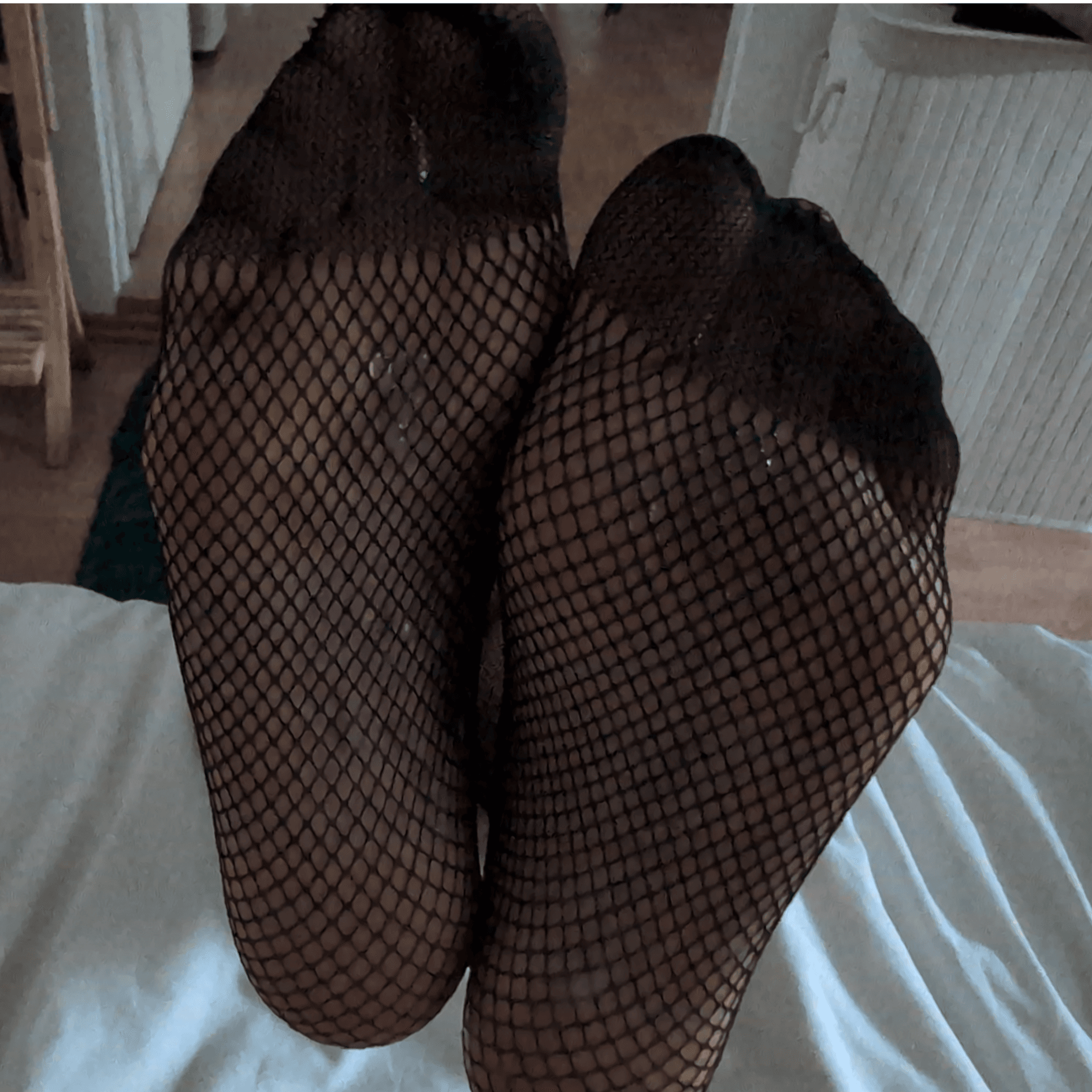 Worn cummed Fishnets