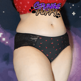Used Panties: Black Cherry Heart Lacy Cheeky Boyshorts