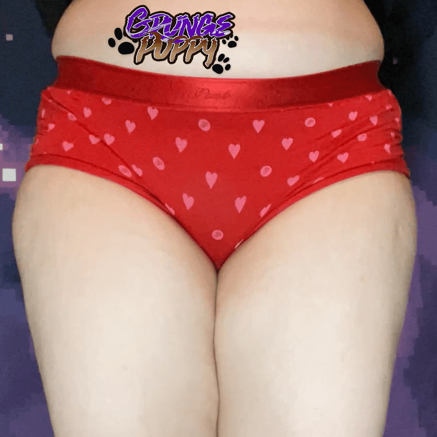 Used Panties: Red and Pink Hearted Cheeky Boyshorts