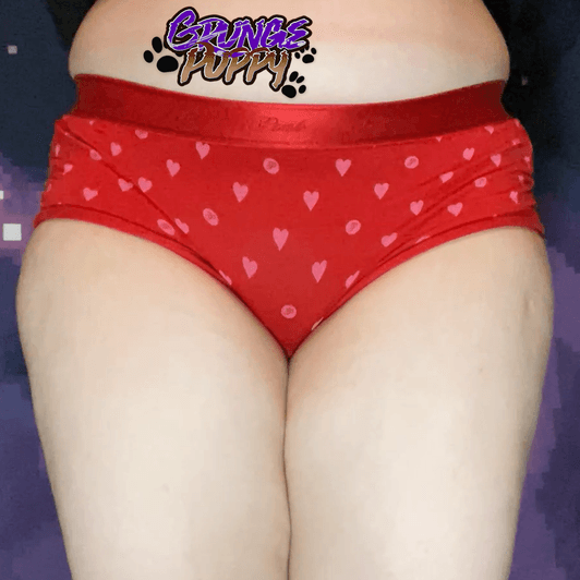 Used Panties: Red and Pink Hearted Cheeky Boyshorts