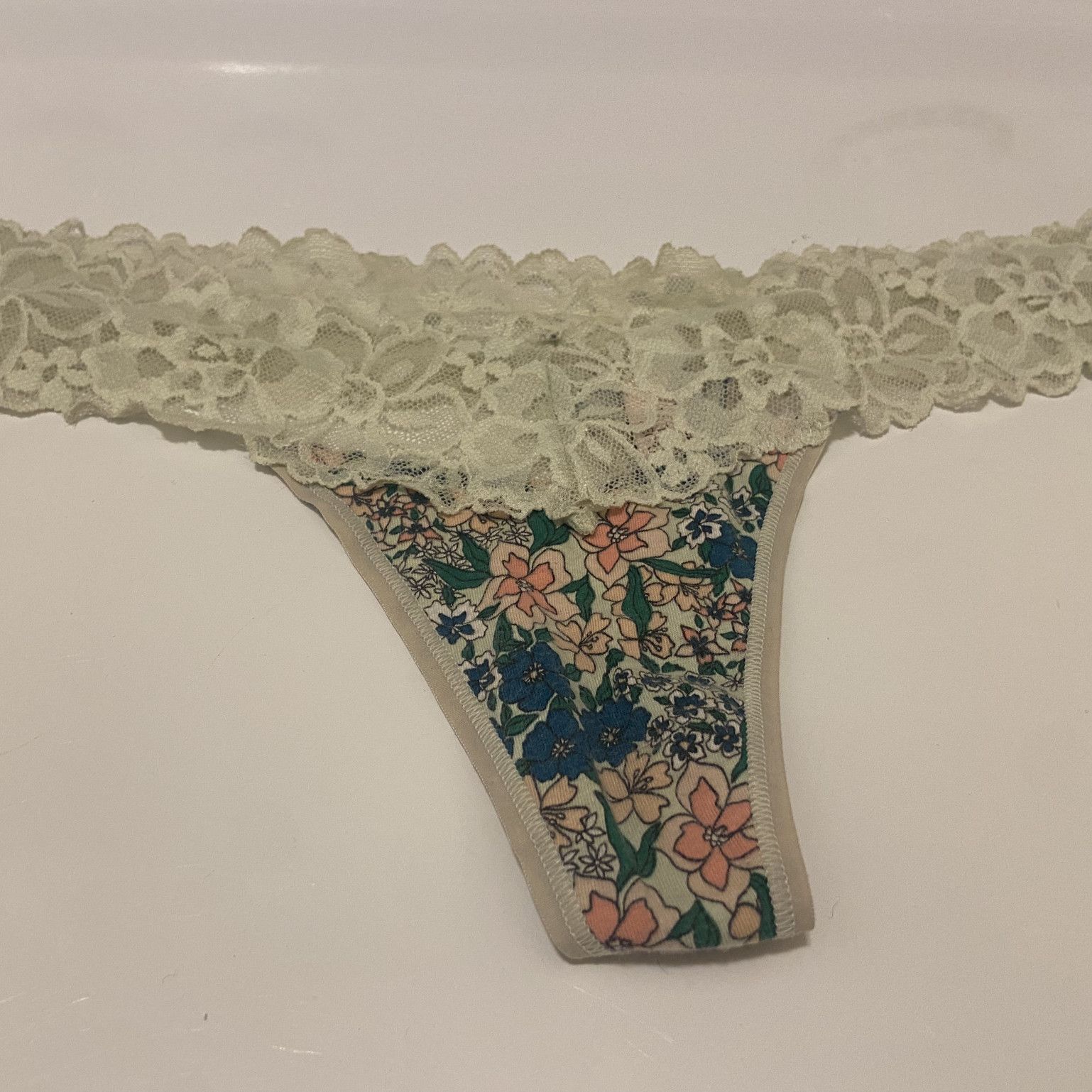 Worn Flower Lace Thong