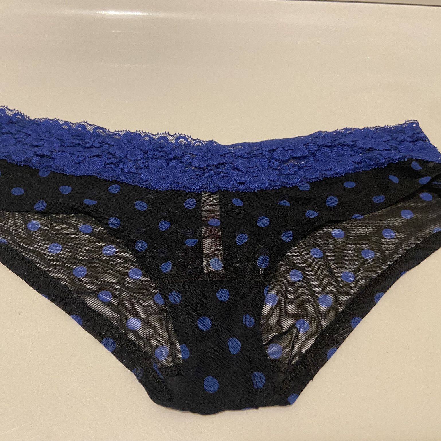 Worn Scented Black and Blue See Through Pantie
