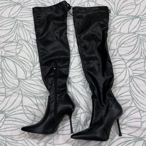 New Black Thigh High Stiletto Boots
