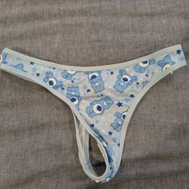 Worn light blue thong