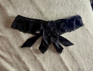 Black lace CROTCHLESS thongs