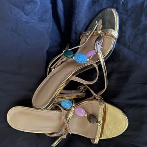 Gold Strappy Sandal With Heel