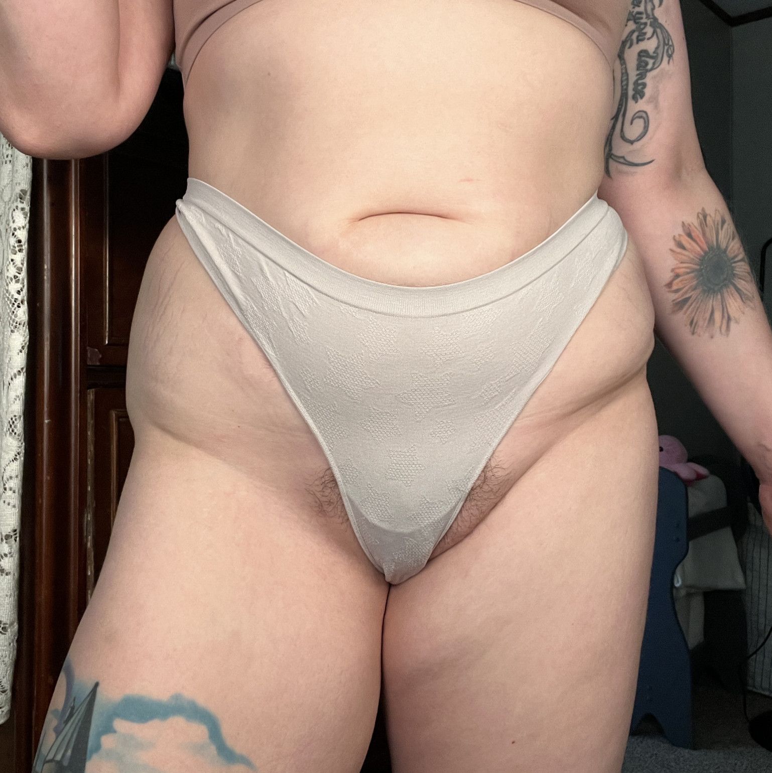 White cotton spandex thong