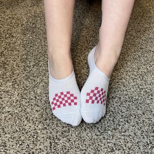 White and pink no show socks